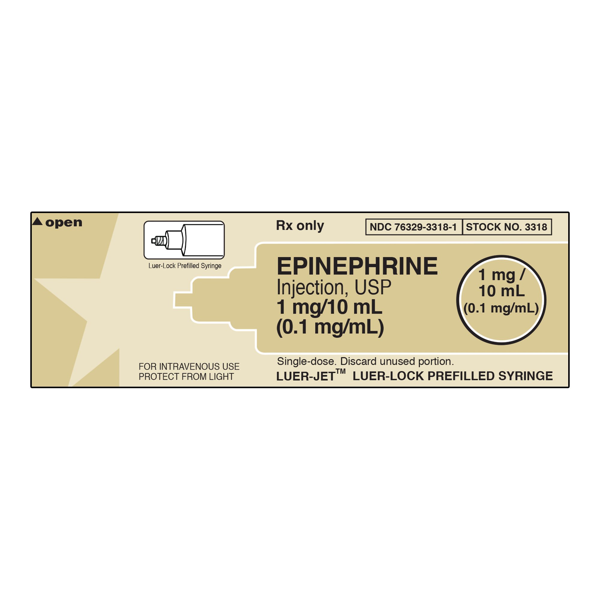 Epinephrine 0.1 mg / mL (1:10,000) Injection Prefilled Syringe 10 mL Alpha and Beta Adrenergic Agonist by IMS International Medication Systems, Ltd.  ID 76329-3318-01